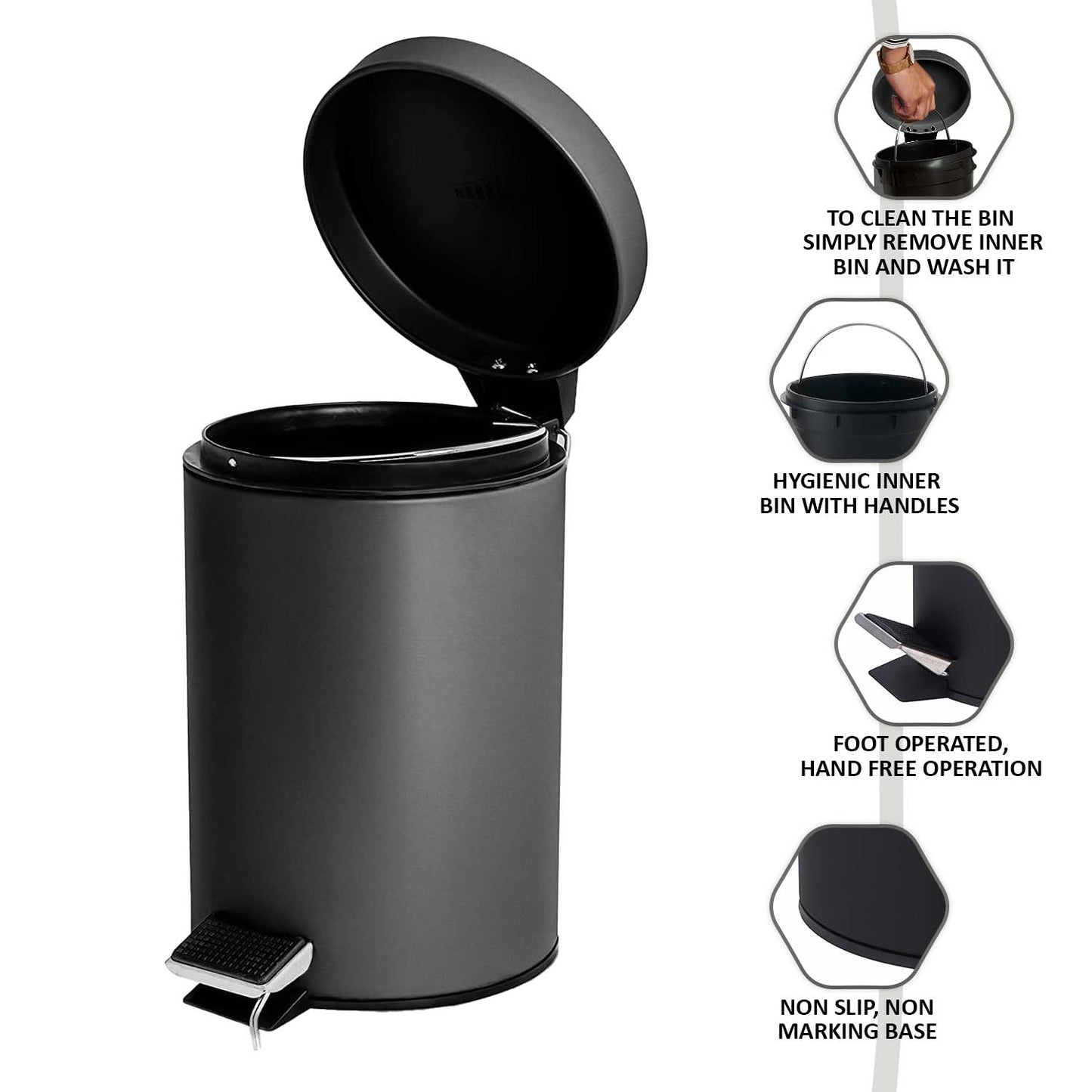 3L Pedal Bin with Toilet Brush Black