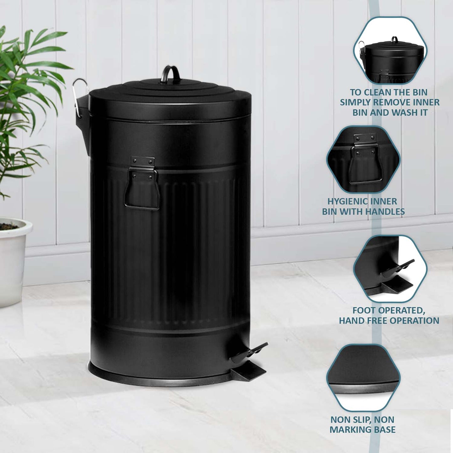 30 LTR American Style Black Pedal Bin