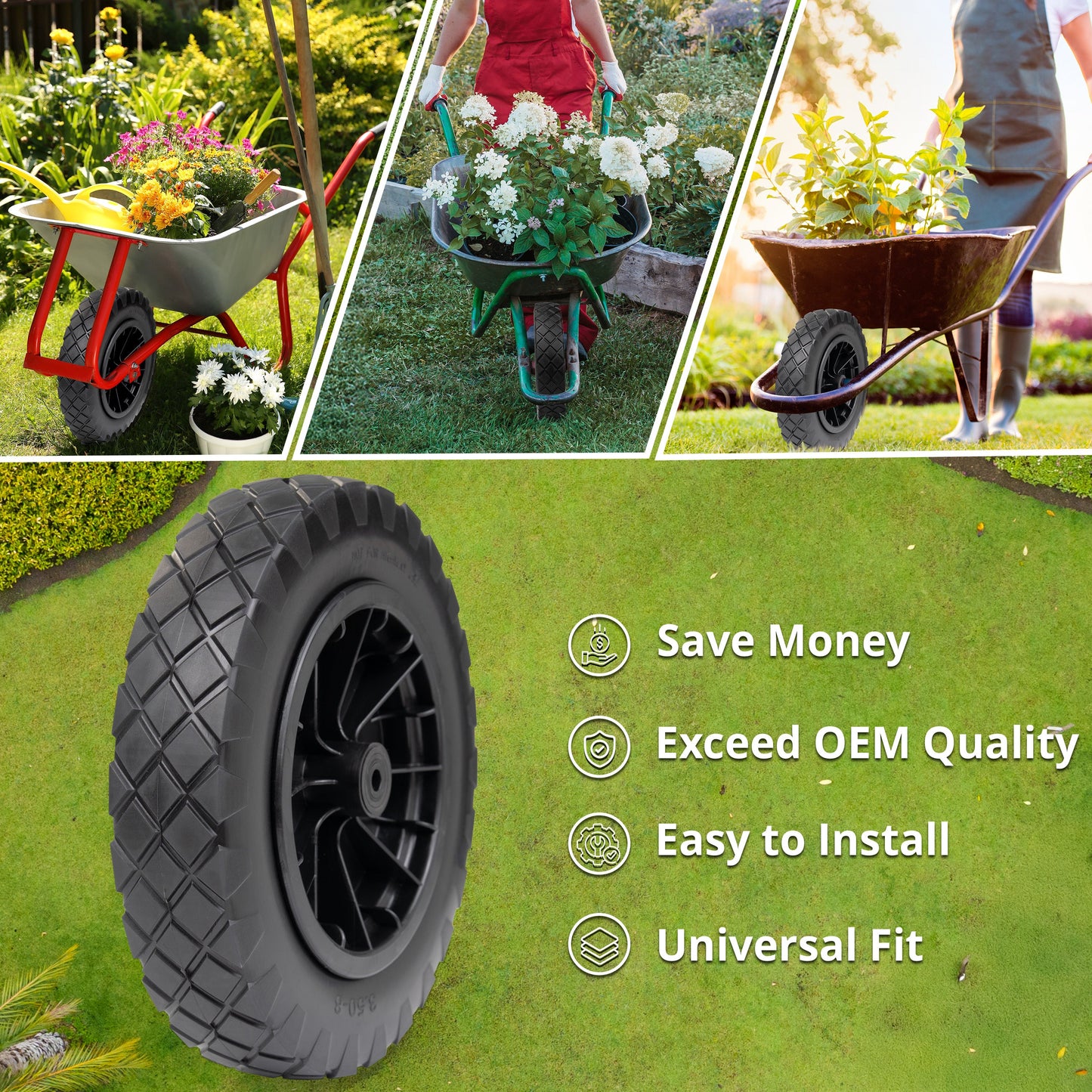 14" Puncture Proof Wheelbarrow Wheel - Black