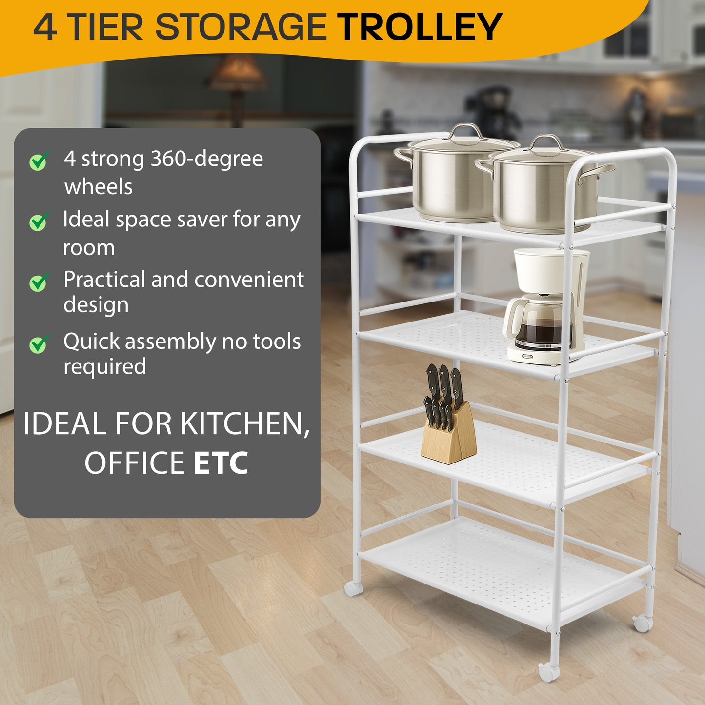 4 Tier Slim Kitchen Food Storage Trolley