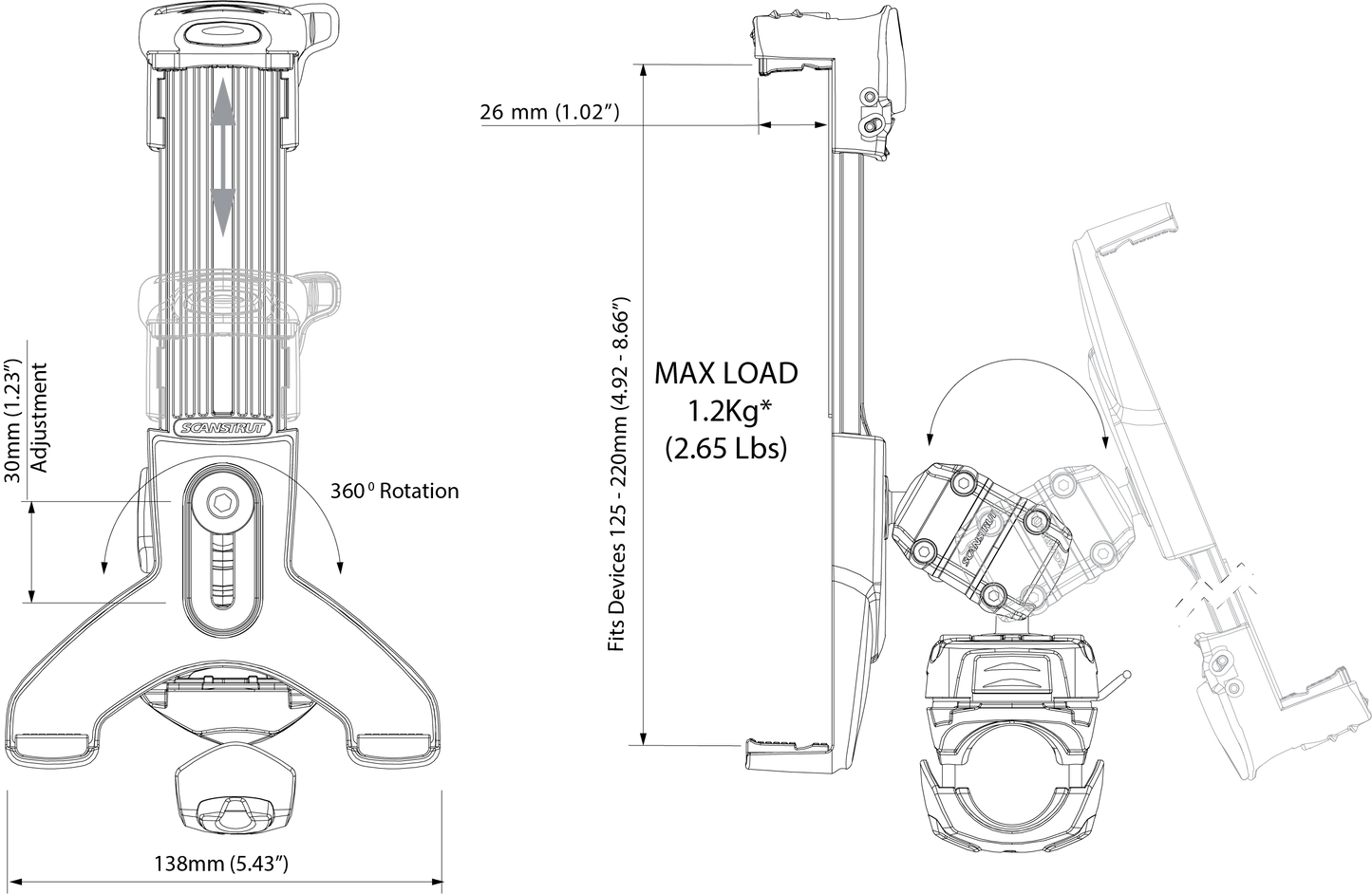 Scanstrut ROKK ROKK ROKK Mini Tablet Mount Kit | Rail Base | 4Boats