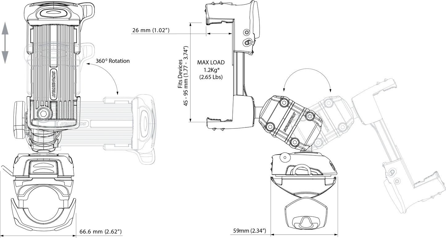 Scanstrut ROKK ROKK ROKK Mini Phone Mount Kit | Rail Base | 4Boats