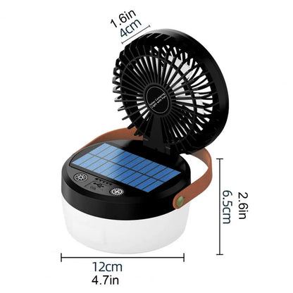 Solar Camping Fan Light USB 2-In-1 Multi-purpose Outdoor Hiking Tent Hanging Fan Lamp Emergency Lantern Tents Cooling Fan