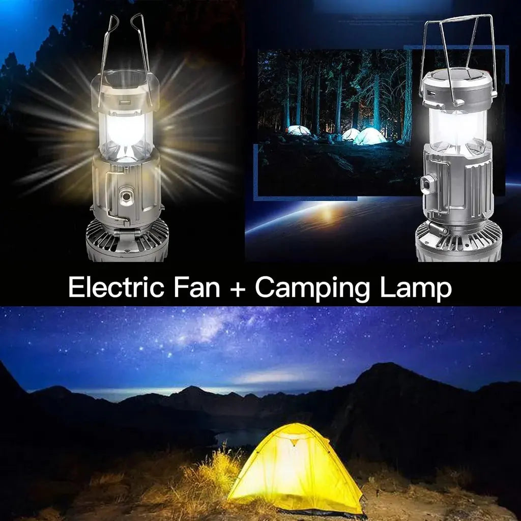 Portable Camping Lanterns Electric Fan 1500mAh LED Solar Power Hanging Tent Rechargeable Outdoor Emergency Lamp with Fan