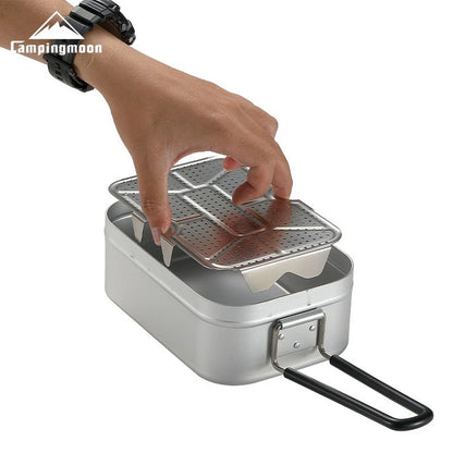 CAMPINGMOON Outdoor Camping Aluminum Lunch Box Bottom Net Picnic Thickened Stainless Steel Steaming Net With High Steaming Sheet