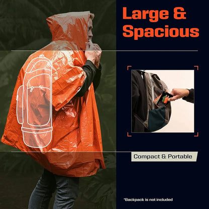 Emergency Rain Poncho Thermal Blanket Poncho Weather Proof Outdoor Survival Camping Gear Survival Gadgets Emergency Supplies