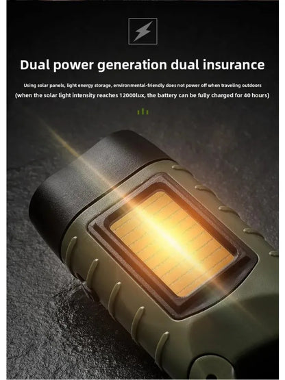 Solar Powered LED Flashlights USB Charging Flashlight Survival Gear for Outdoor Camping Hiking Emergency Torch Light