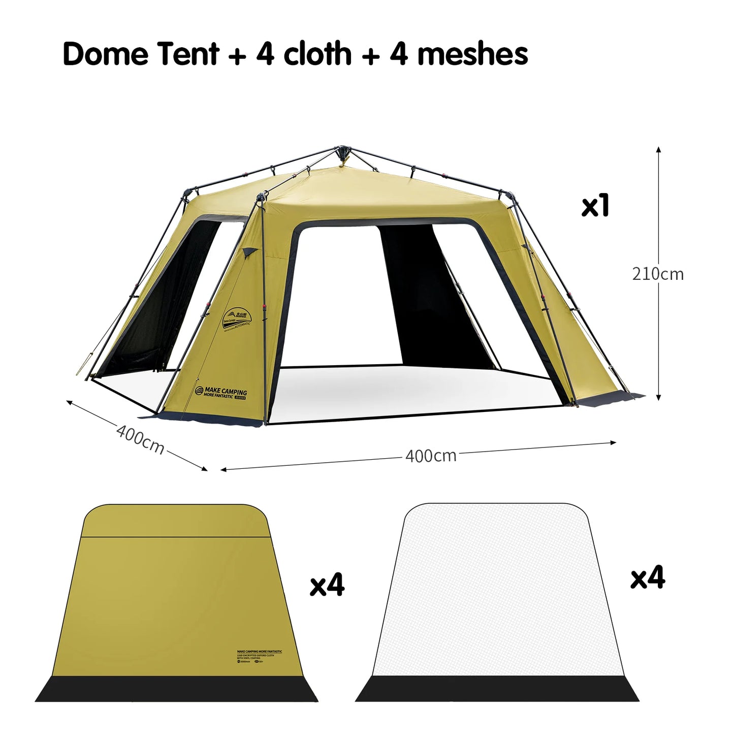BISINNA 6-8 Persons One-touch Dome Tent Vinyl Coated Canopy Waterpoof Sunshade Shelter for Family Camping Travel Outdoors