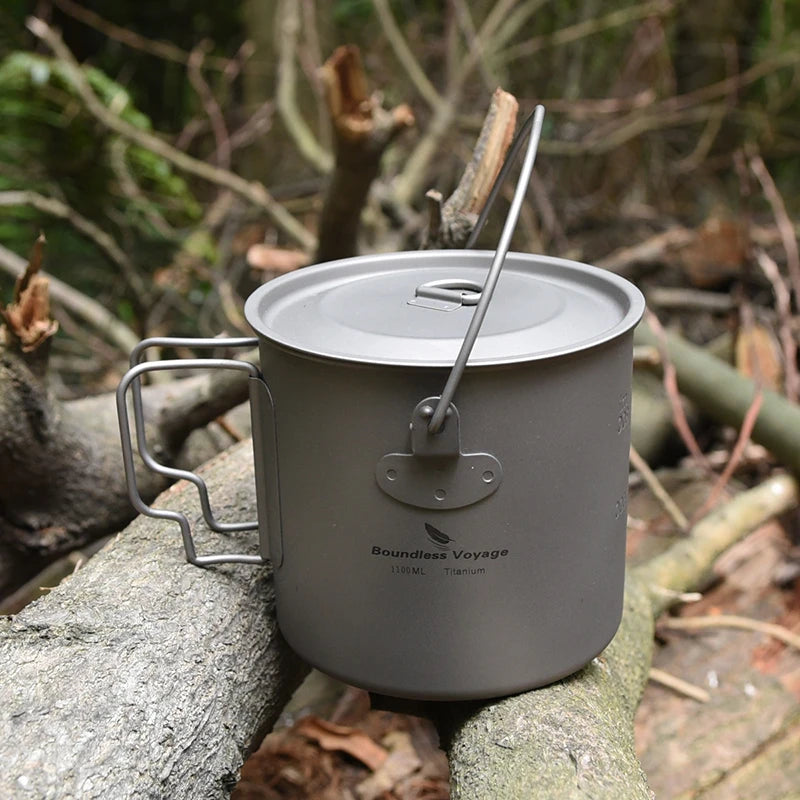 Boundless Voyage Camping Titanium Cup Mug Outdoor Tourist Picnic Cooking Hanging Pot Tableware Hiking Kitchen Equipment Cookware
