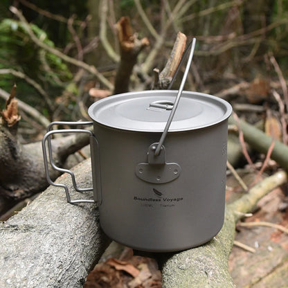 Boundless Voyage Camping Titanium Cup Mug Outdoor Tourist Picnic Cooking Hanging Pot Tableware Hiking Kitchen Equipment Cookware