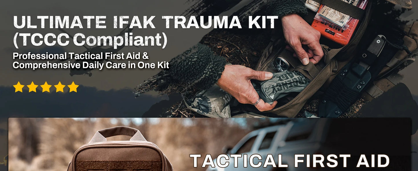 RHINO RESCUE-SE IFAK Trauma First Aid Kit,Tactical Medical Pouch for Car Home Travel Hiking and Camping,Emergency Survival Gear