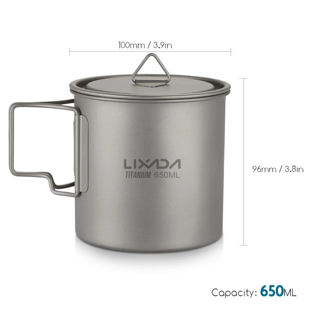 Lixada Ultralight Titanium Cup Mug 300/350/550/650ml/750ml Outdoor Water Cup Picnic Water Mug Tableware with Foldable Handle