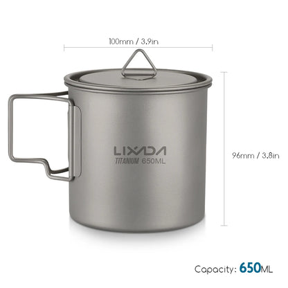 Lixada Ultralight Titanium Cup Mug 300/350/550/650ml/750ml Outdoor Water Cup Picnic Water Mug Tableware with Foldable Handle