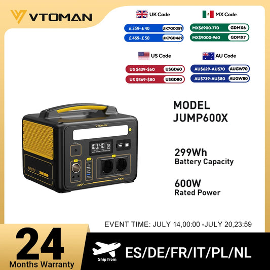 VTOMAN JUMP 600X Power Stations 299Wh LiFeP04 Battery Emergency Backup High-power Power Supply Camping Equipment Generator