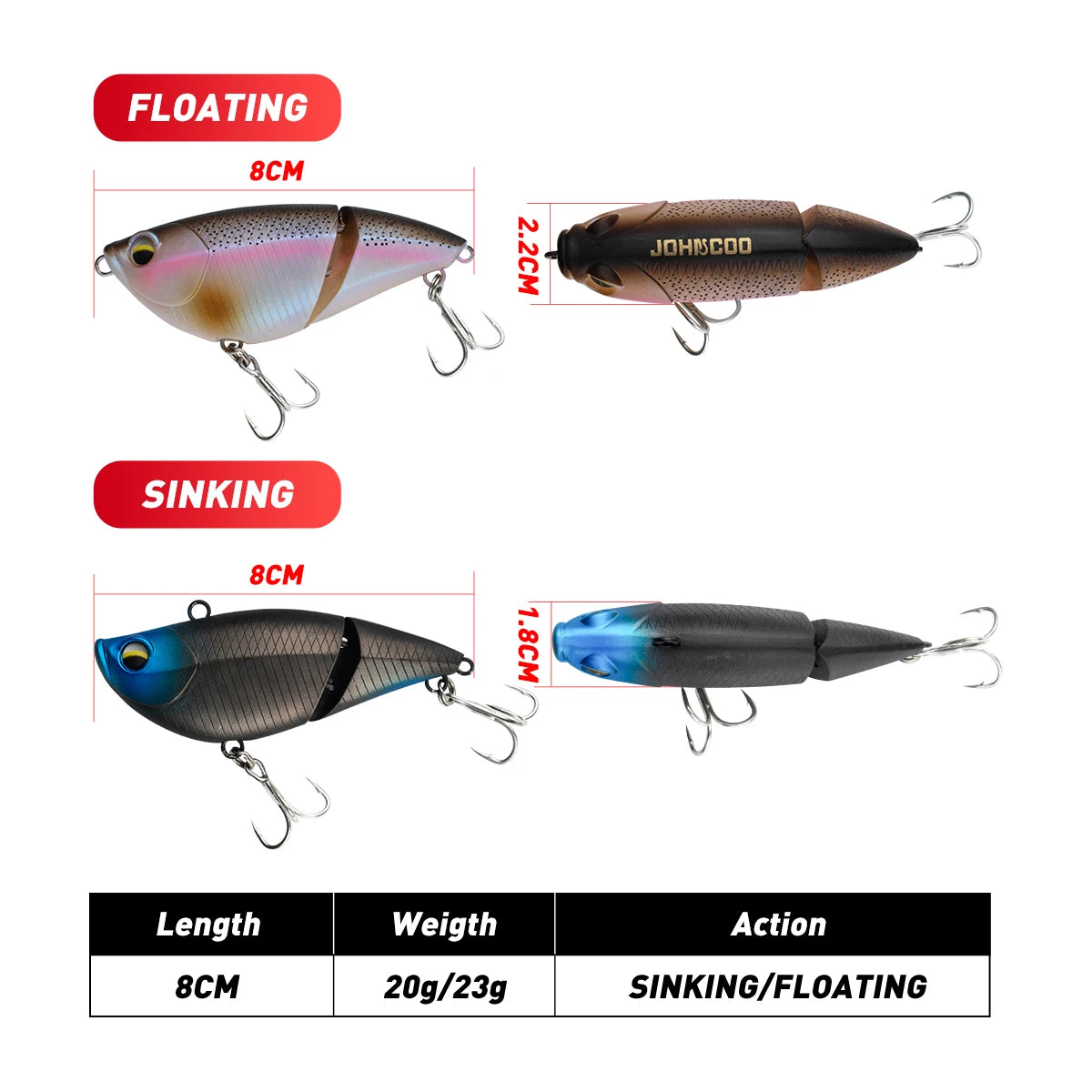Floating Sinking Baits 2 Sections 8cm Multi Jointed Swimbait VIB Fishing Lures Swimbait for Fishing Pike Bass Fishing Tackle