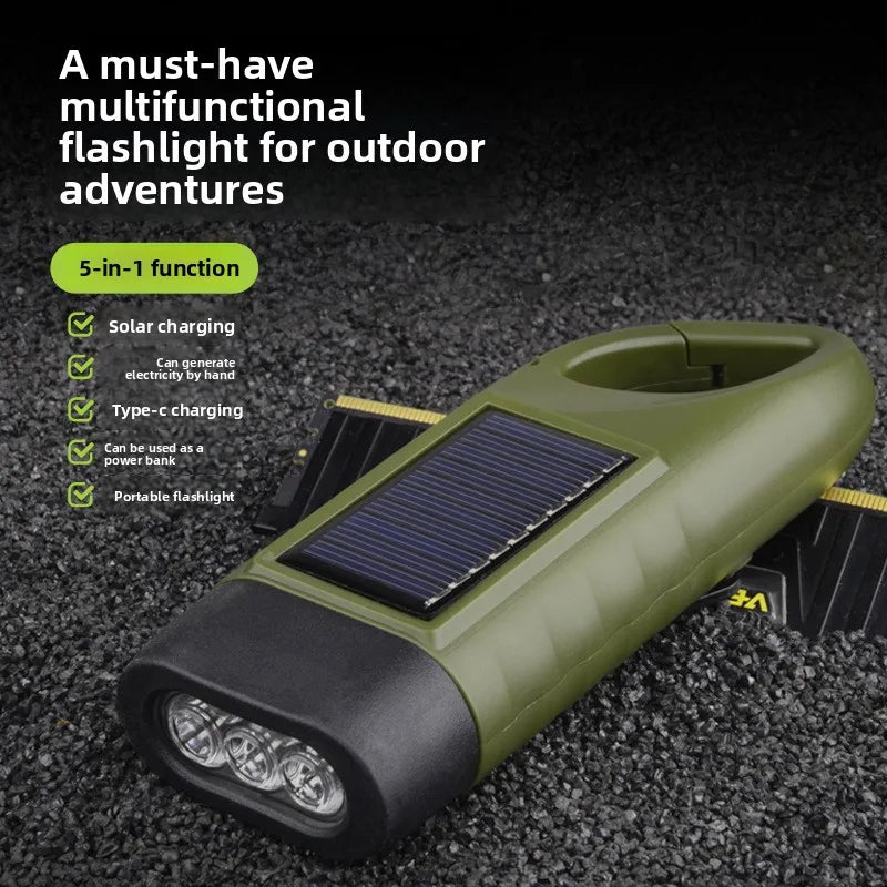 Solar Powered LED Flashlights USB Charging Flashlight Survival Gear for Outdoor Camping Hiking Emergency Torch Light