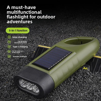 Solar Powered LED Flashlights USB Charging Flashlight Survival Gear for Outdoor Camping Hiking Emergency Torch Light