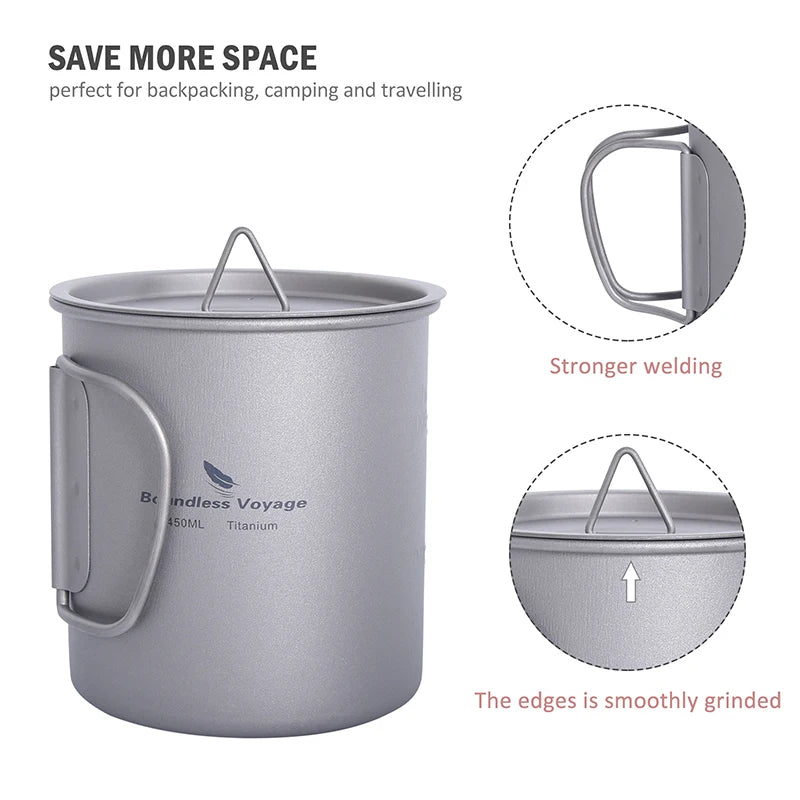 Boundless Voyage Camping Titanium Cup Mug Outdoor Tourist Picnic Cooking Hanging Pot Tableware Hiking Kitchen Equipment Cookware