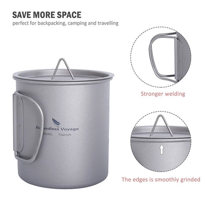 Boundless Voyage Camping Titanium Cup Mug Outdoor Tourist Picnic Cooking Hanging Pot Tableware Hiking Kitchen Equipment Cookware
