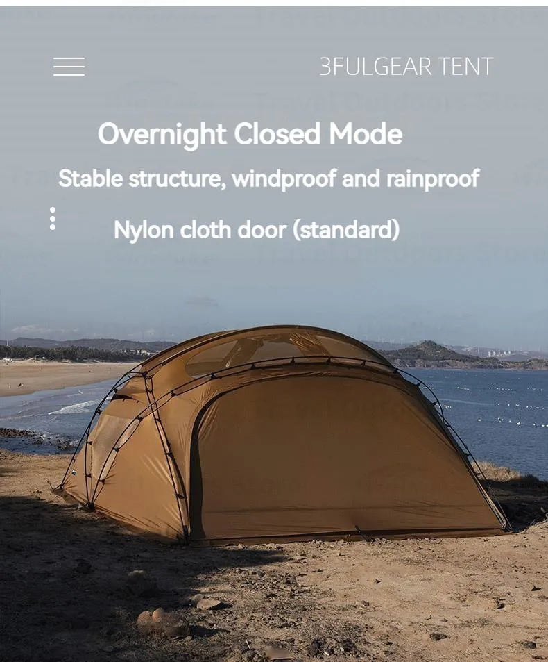 3FUL GEAR 2.0 Beetle 16 Dome Tent 70D Nylon Spherical Tent Breathable Large Space Tunnel Tent With Chimney Mouth Camping Hiking