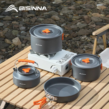 BISINNA Outdoor Aluminum Alloy Camping Cookware Utensils Water Kettle Pan Pot Cooking Set for Travelling Hiking Picnic BBQ