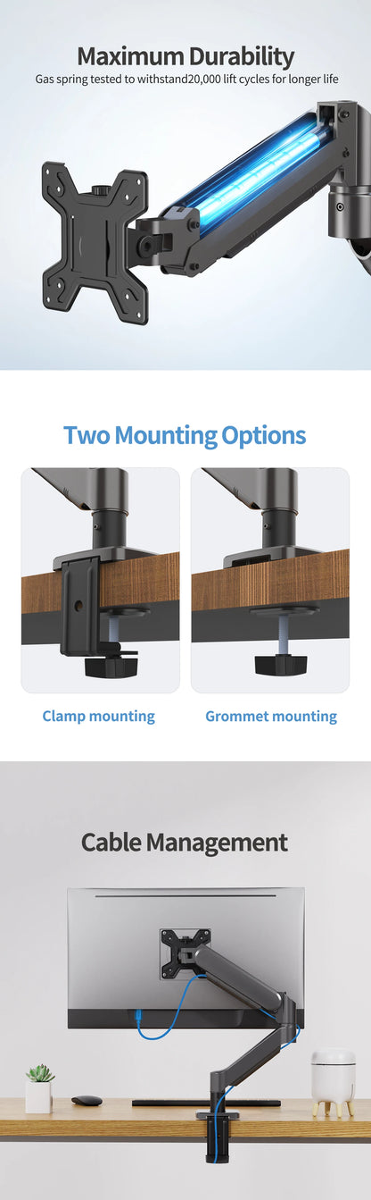 Hot Sale Computer Desk Monitor Mounting Bracket Height Adjustable 13 "-32" Screen Stock Aluminum Mono Gas Spring Monitor Arm