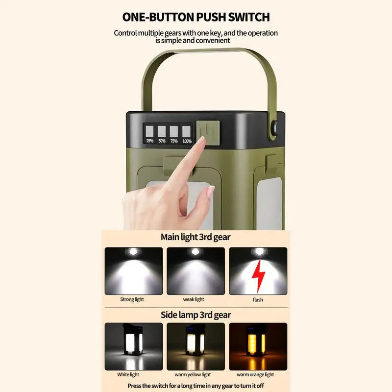 Solar Portable Camp Light Camping Lamp Foldable Flashlight Emergency Power Bank Work Floodlight For Outdoor Camping