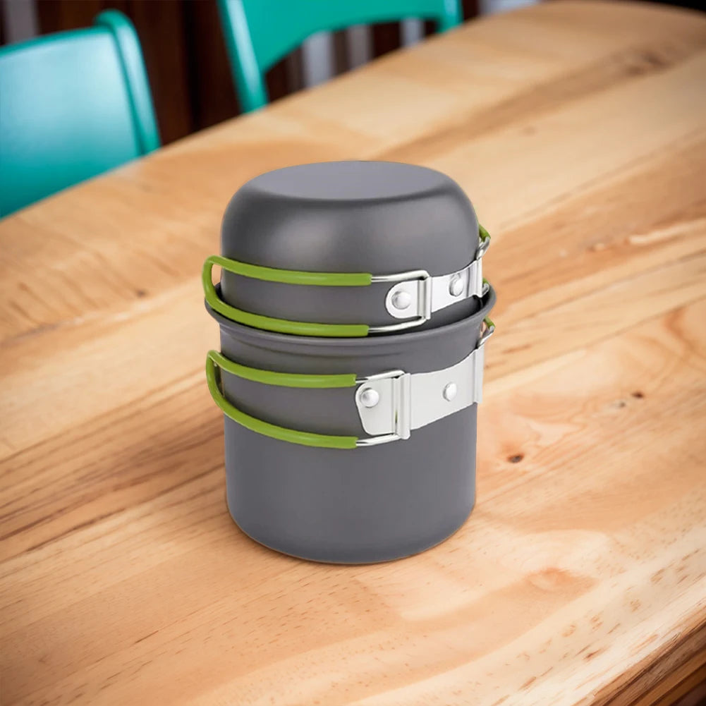 Camping Cookware Mess Kit with Mini Stove Camping Pot and Pan Set with Cup Fork Portable Cookware Equipment for Outdoor Cooking