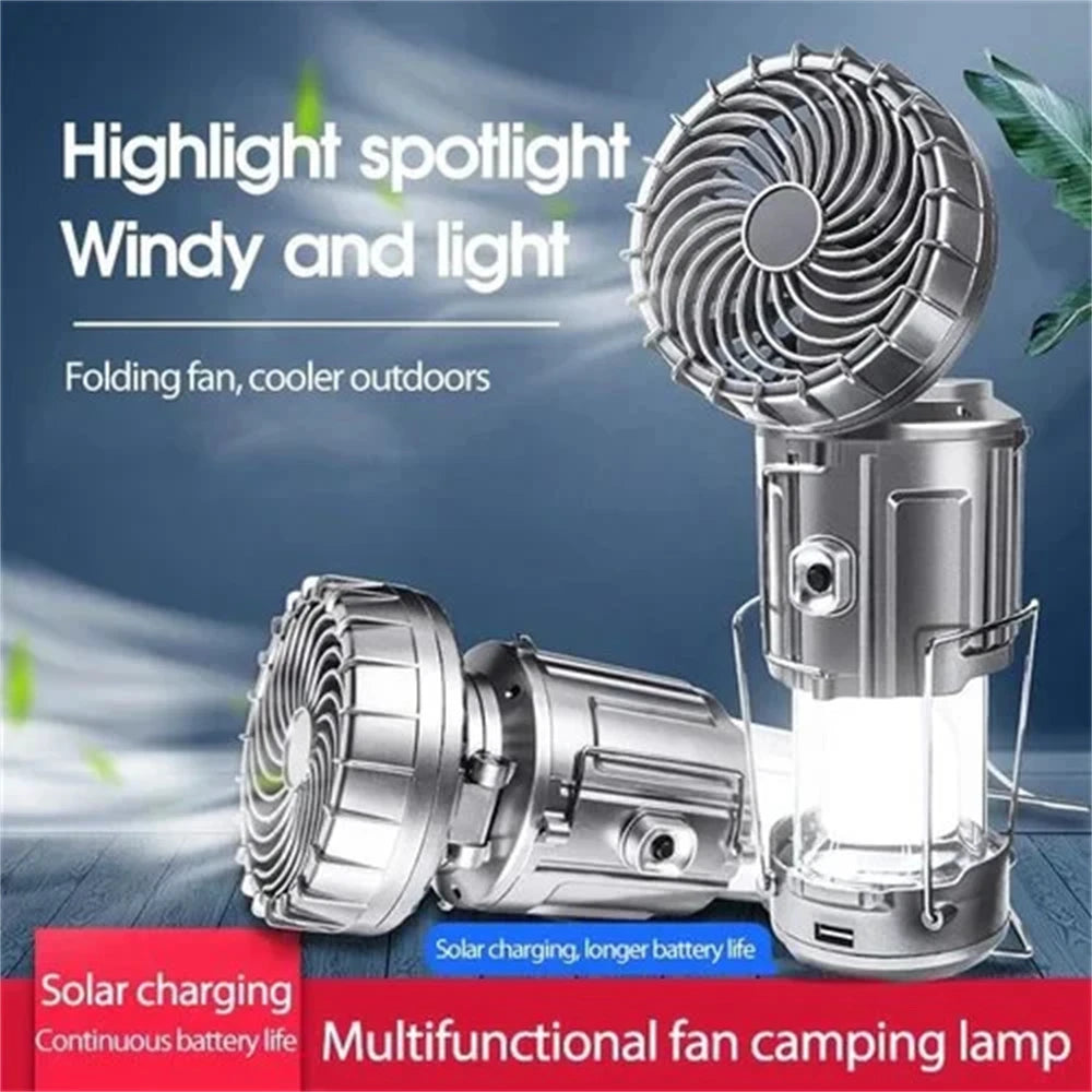 Portable Camping Lanterns Electric Fan 1500mAh LED Solar Power Hanging Tent Rechargeable Outdoor Emergency Lamp with Fan