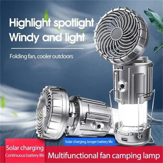 Portable Camping Lanterns Electric Fan 1500mAh LED Solar Power Hanging Tent Rechargeable Outdoor Emergency Lamp with Fan