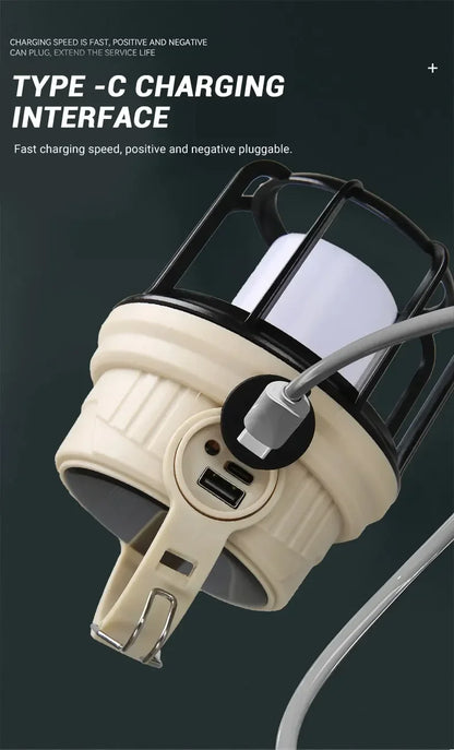 Outdoor Solar Camping Lamp USB Rechargeable Waterproof Lantern with Power Bank for Portable Emergency Tent Hunting Fishing Light