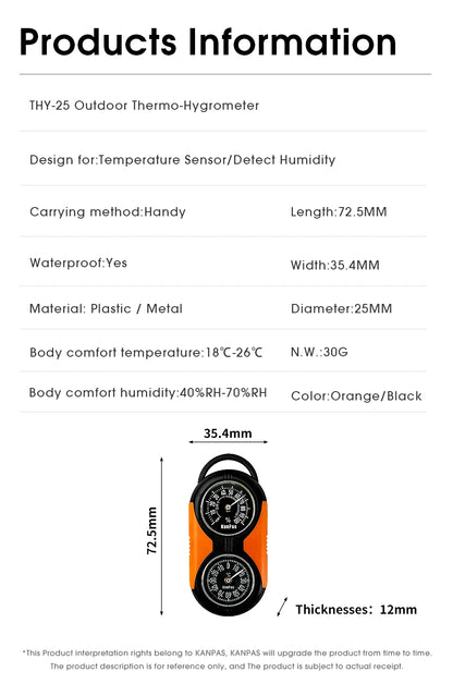 KANPAS Thermometer Compass Kit /Quality Thermohygrometer Kit / for Outdoor, Camping,Hiking,Trekking,hunting,LiveSaving,Survival