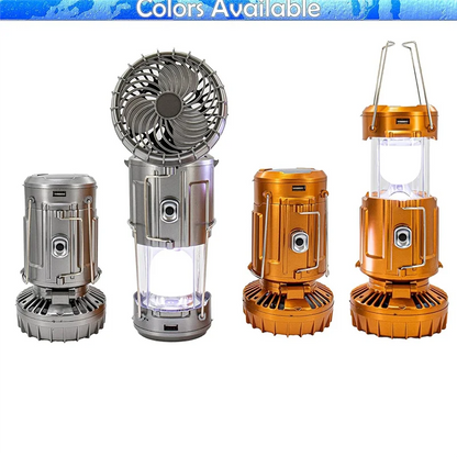 XSXS-6 In 1 Camping Fan 2 In 1 Hanging Fan With Led Lantern Solar Powered Fan Portable Rechargeable Gold