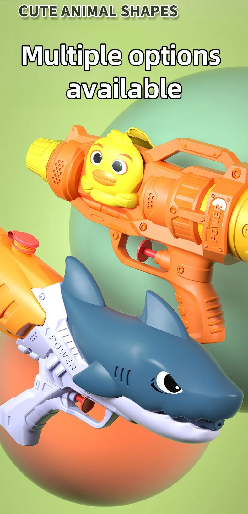 Dinosaurs, ducks, sharks, twin sprinklers, water gun toys, water fights, family gatherings, party games, water pools, beach toys