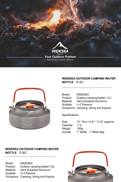 Widesea 1.1L 2L1.5L Camping Water Kettle Outdoor Coffee Kettle Tableware Picnic Set Supplies Equipment Utensils Tourism Cookware