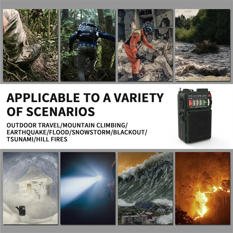 R11 Solar Hand Generator Radio Card Speaker Outdoor Emergency Disaster Prevention Survival Equipment with SOS Alarm Flashlight