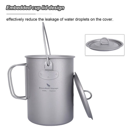 Boundless Voyage Camping Titanium Cup Mug Outdoor Tourist Picnic Cooking Hanging Pot Tableware Hiking Kitchen Equipment Cookware