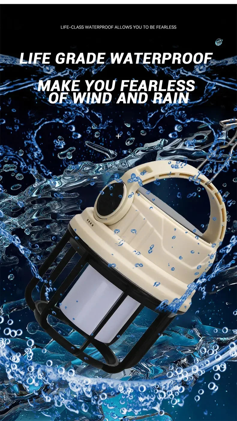Outdoor Solar Camping Lamp USB Rechargeable Waterproof Lantern with Power Bank for Portable Emergency Tent Hunting Fishing Light