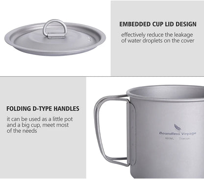 Boundless Voyage Camping Titanium Cup Mug Outdoor Tourist Picnic Cooking Hanging Pot Tableware Hiking Kitchen Equipment Cookware