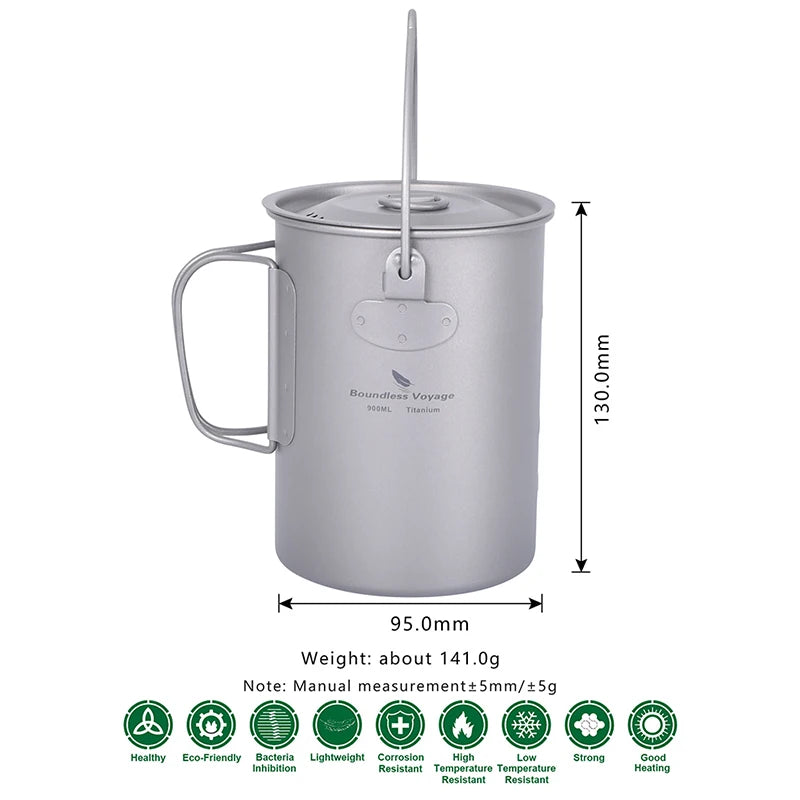 Boundless Voyage Camping Titanium Cup Mug Outdoor Tourist Picnic Cooking Hanging Pot Tableware Hiking Kitchen Equipment Cookware