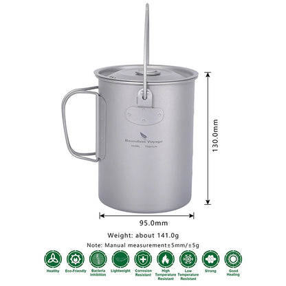 Boundless Voyage Camping Titanium Cup Mug Outdoor Tourist Picnic Cooking Hanging Pot Tableware Hiking Kitchen Equipment Cookware