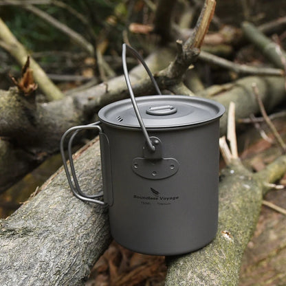 Boundless Voyage Camping Titanium Cup Mug Outdoor Tourist Picnic Cooking Hanging Pot Tableware Hiking Kitchen Equipment Cookware