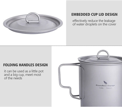 Boundless Voyage Camping Titanium Cup Mug Outdoor Tourist Picnic Cooking Hanging Pot Tableware Hiking Kitchen Equipment Cookware