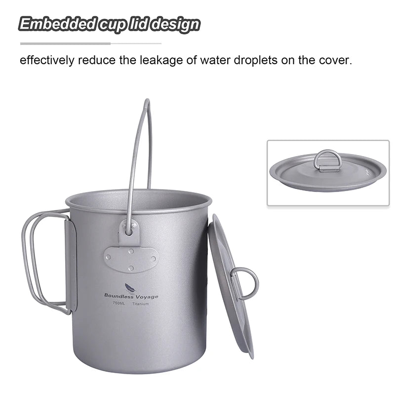 Boundless Voyage Camping Titanium Cup Mug Outdoor Tourist Picnic Cooking Hanging Pot Tableware Hiking Kitchen Equipment Cookware