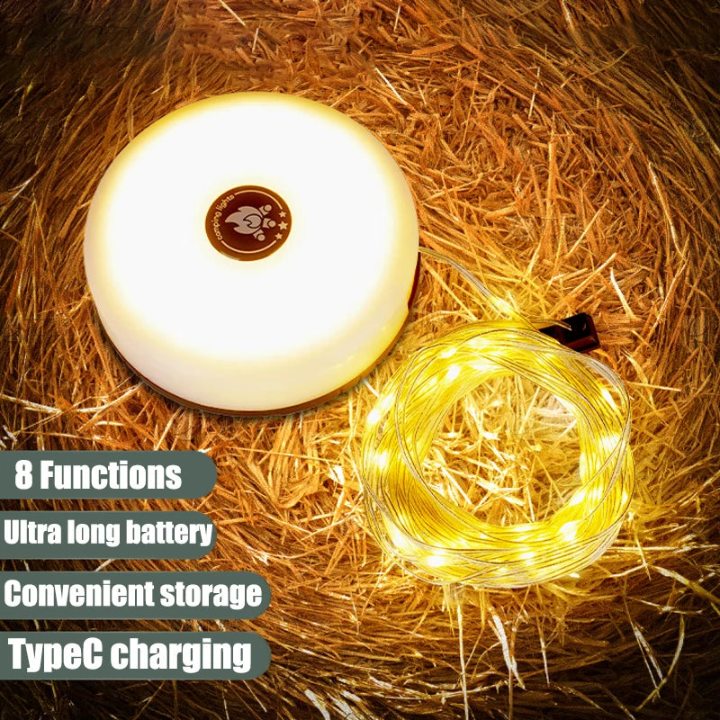 4in1 Camping Lamp Strip LED Atmosphere 10M Length Waterproof Recyclable Light Belt Outdoor Garden Decoration Lamp for Tent Room