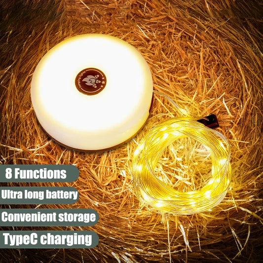 4in1 Camping Lamp Strip LED Atmosphere 10M Length Waterproof Recyclable Light Belt Outdoor Garden Decoration Lamp for Tent Room