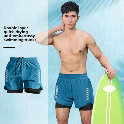 2025 New Anti Embarrassment Swimming  Gear Complete Adult Swimsuit Set Swim Cap Goggles 3 Pcs Set  Swimming Trunks for Men Short