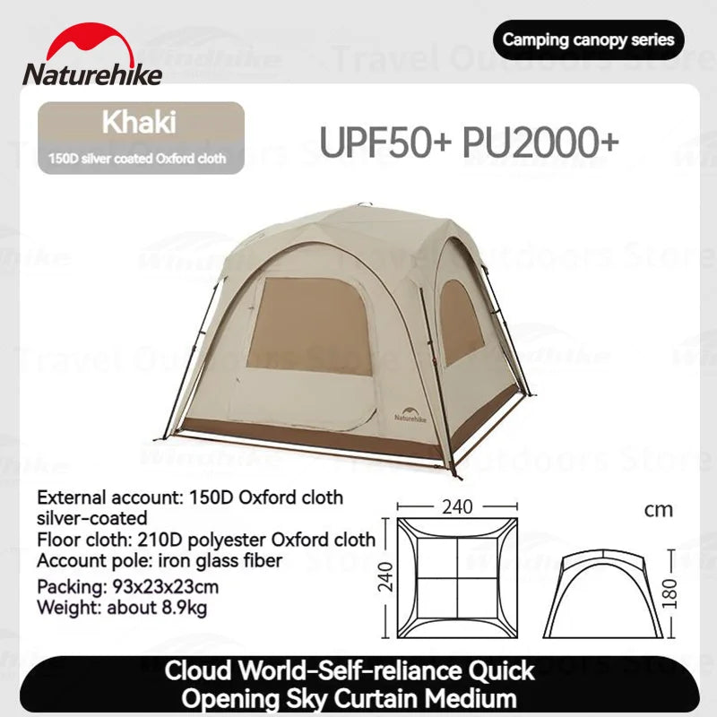 Naturehike Cloud World Awning 4 Persons Tarp Shelter Canopy 10㎡ Camping Large Shade Titanium Vinyl Black UPF50+ Waterproof Tent
