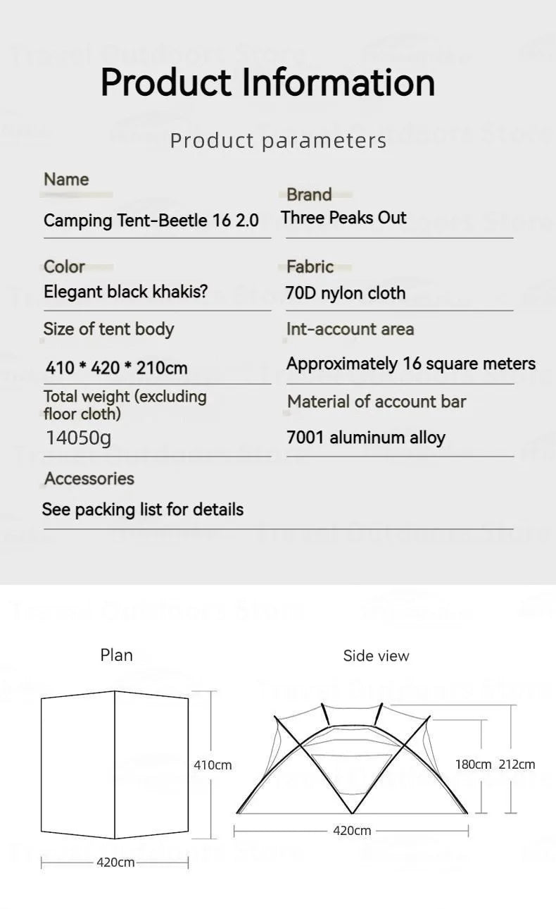 3FUL GEAR 2.0 Beetle 16 Dome Tent 70D Nylon Spherical Tent Breathable Large Space Tunnel Tent With Chimney Mouth Camping Hiking