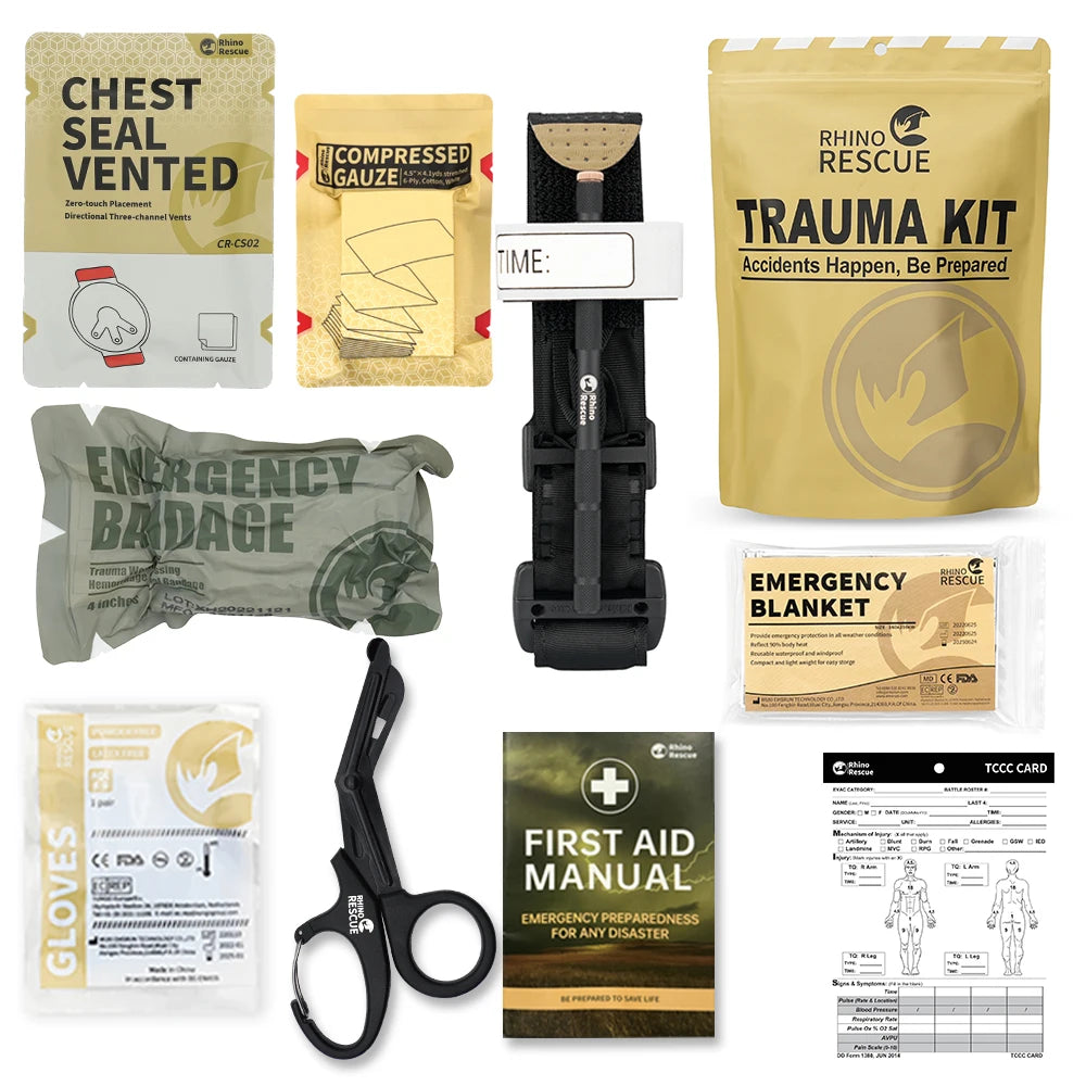 Rhino Rescue Trauma Kit,Combat Survival Gear Medical Kit,Tactical for Emergency First Aid, IFAK Refill Supplies